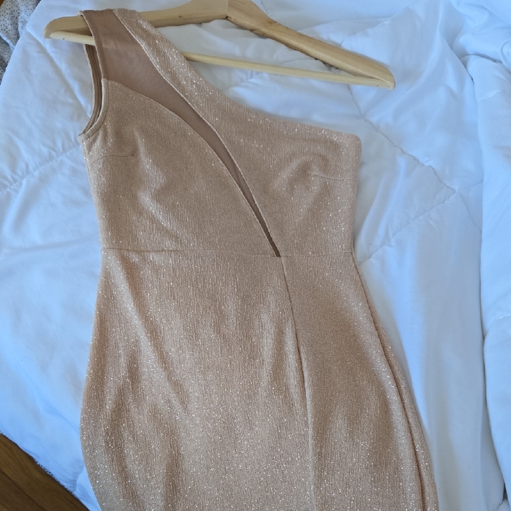 Glamorous One-Shoulder Gold Shimmery Dress.  Size Small